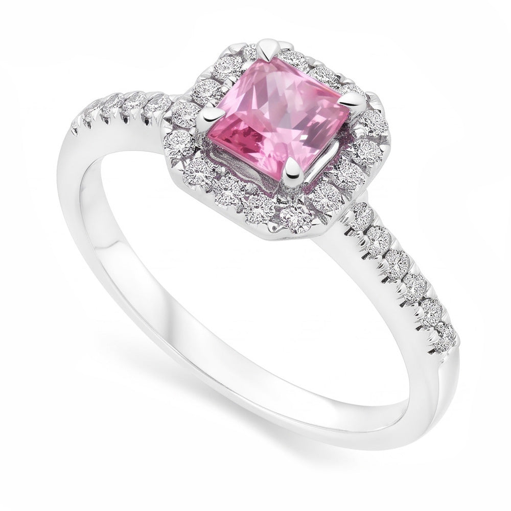 Anello in oro bianco 14K con zaffiro rosa 2 ct e diamante