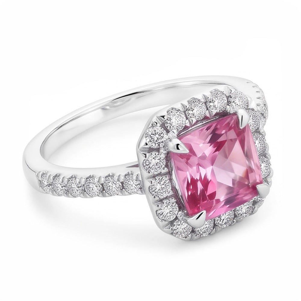 Anello in oro bianco 14K con zaffiro rosa 2 ct e diamante