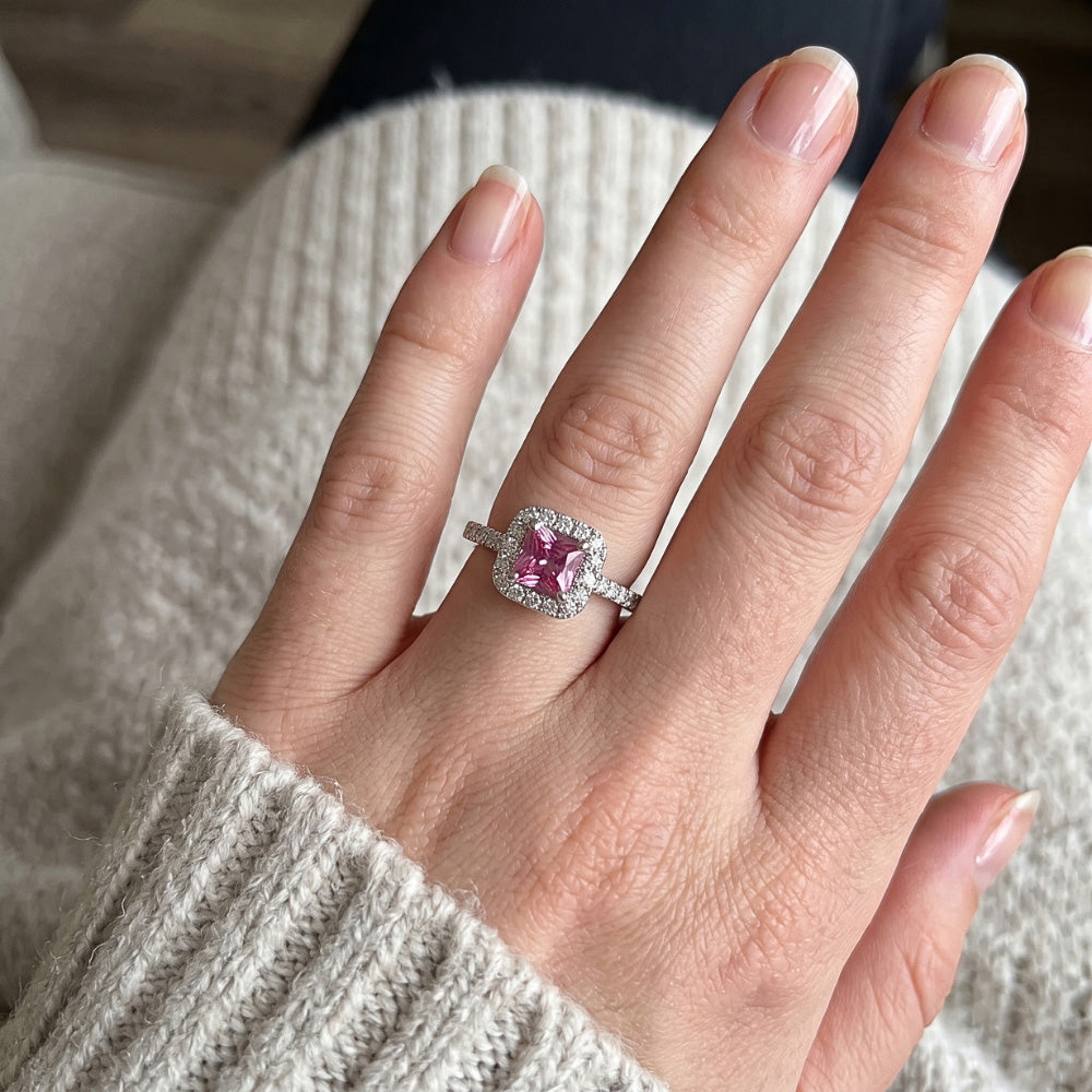 Anello in oro bianco 14K con zaffiro rosa 2 ct e diamante