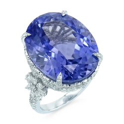 Anello in oro bianco 14K cuscino con zaffiro di Ceylon e diamante 6 carati
