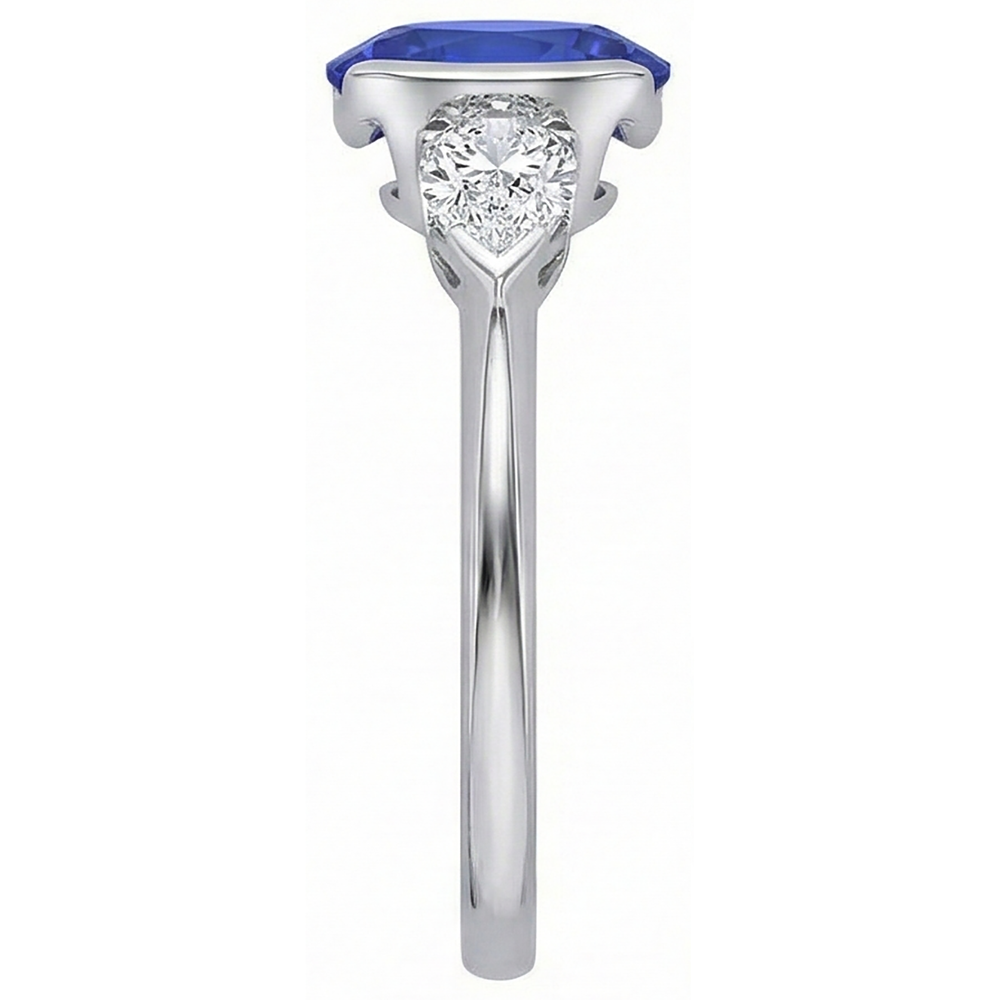 Anello in oro bianco 14k con diamante tanzanite ovale da 3 ct e 3 pietre
