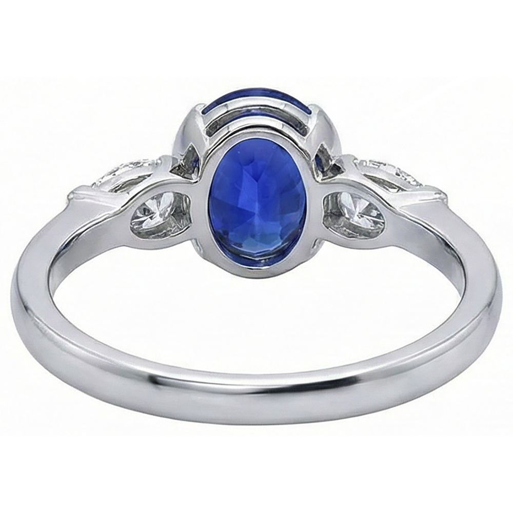 Anello in oro bianco 14k con diamante tanzanite ovale da 3 ct e 3 pietre