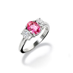 Anello in oro bianco 14k con zaffiri rosa e diamanti a taglio ovale da 4 Ct