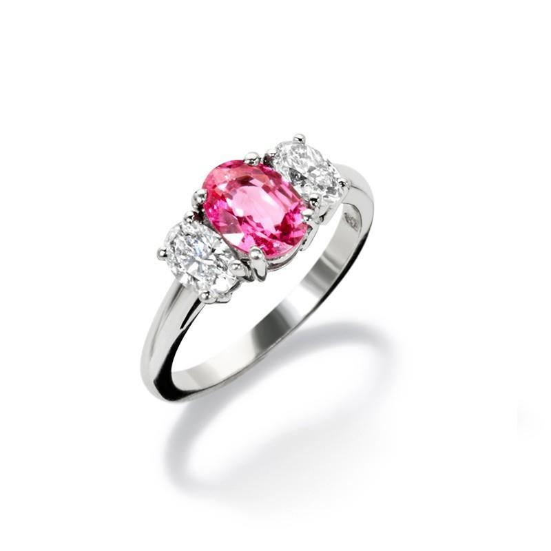 Anello in oro bianco 14 kt con zaffiri rosa e diamanti a taglio ovale da 4 kt - harrychadent.it