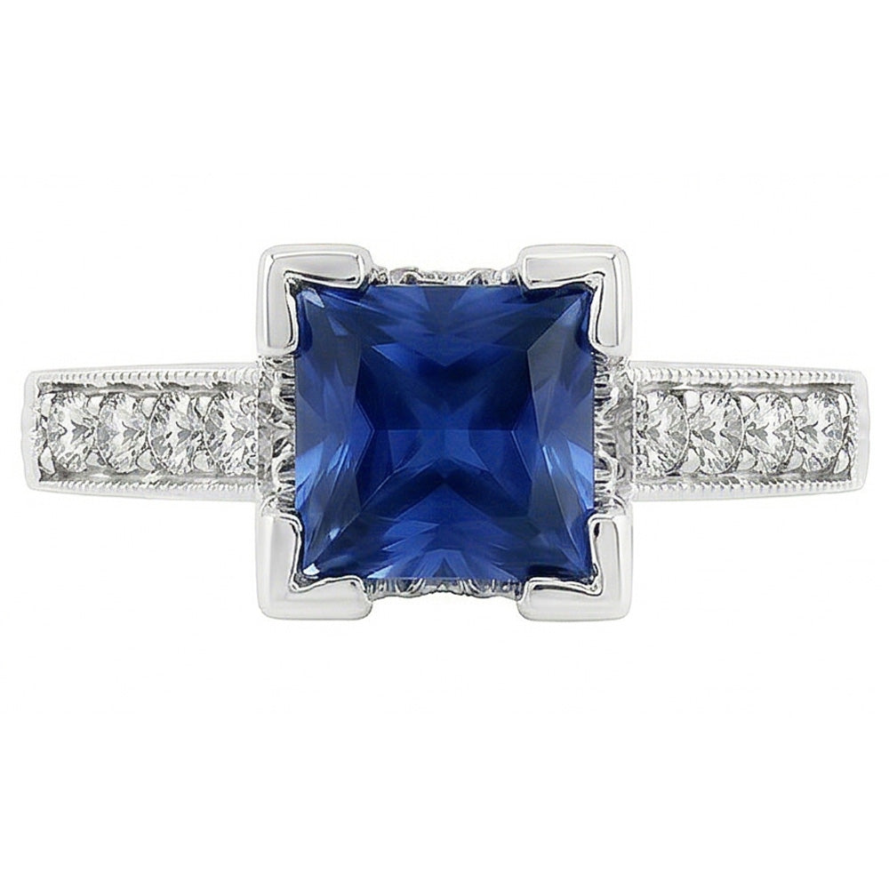 Anello in oro bianco 14k con zaffiro di Ceylon e diamanti da 2.80 ct