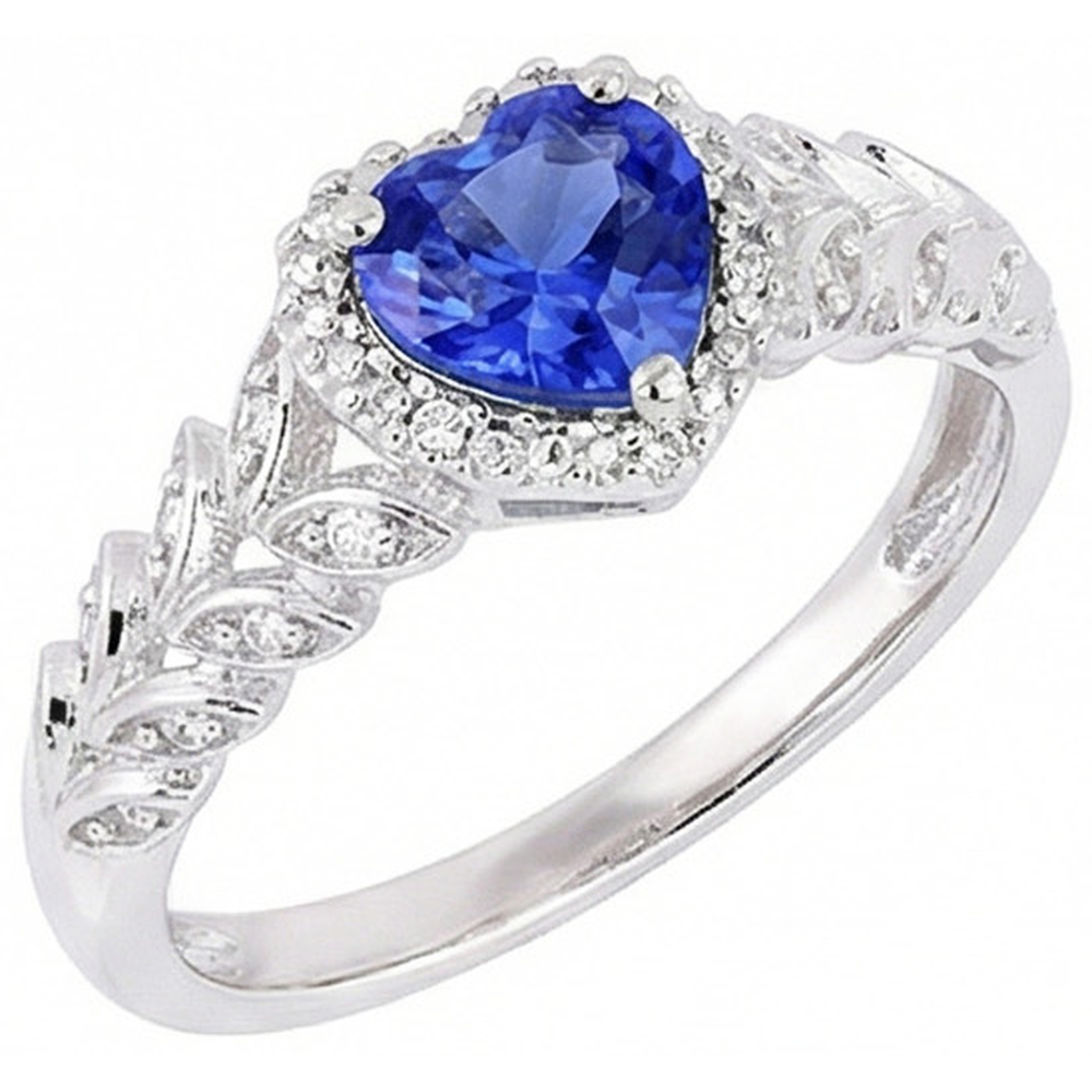 Anello in oro bianco a forma di cuore con zaffiro blu a forma di foglia 2.50 carati
