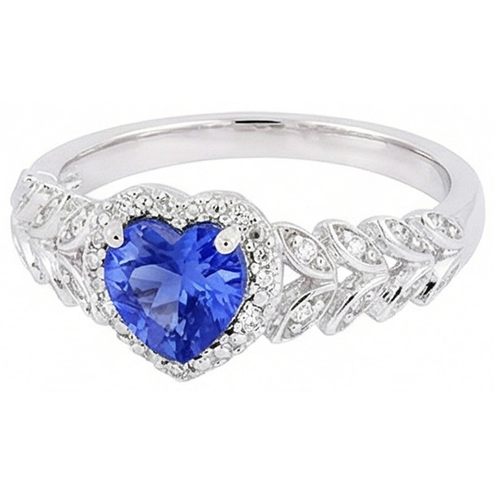 Anello in oro bianco a forma di cuore con zaffiro blu a forma di foglia 2.50 carati