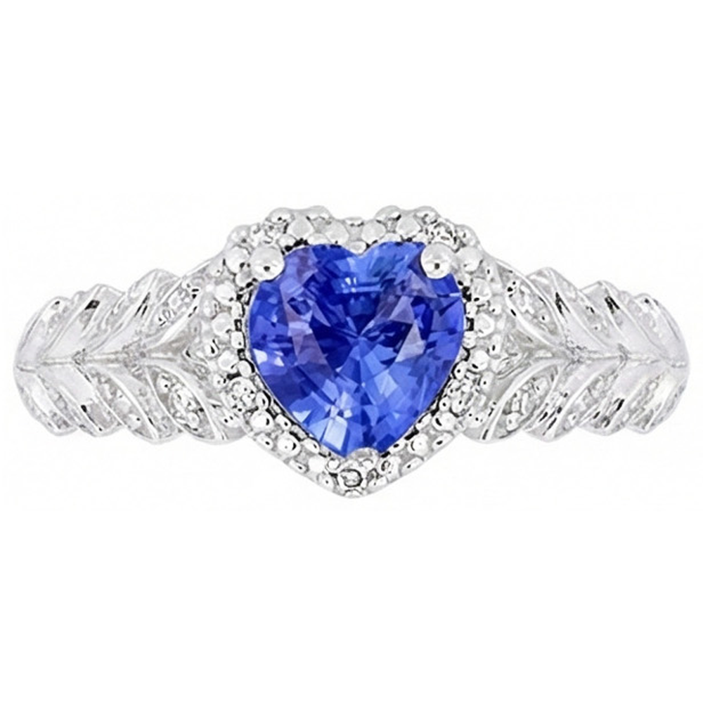 Anello in oro bianco a forma di cuore con zaffiro blu a forma di foglia 2.50 carati