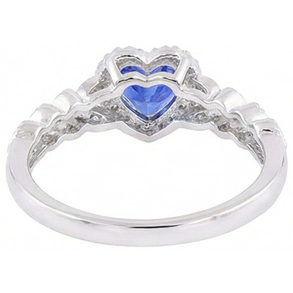 Anello in oro bianco a forma di cuore con zaffiro blu a forma di foglia 2.50 carati