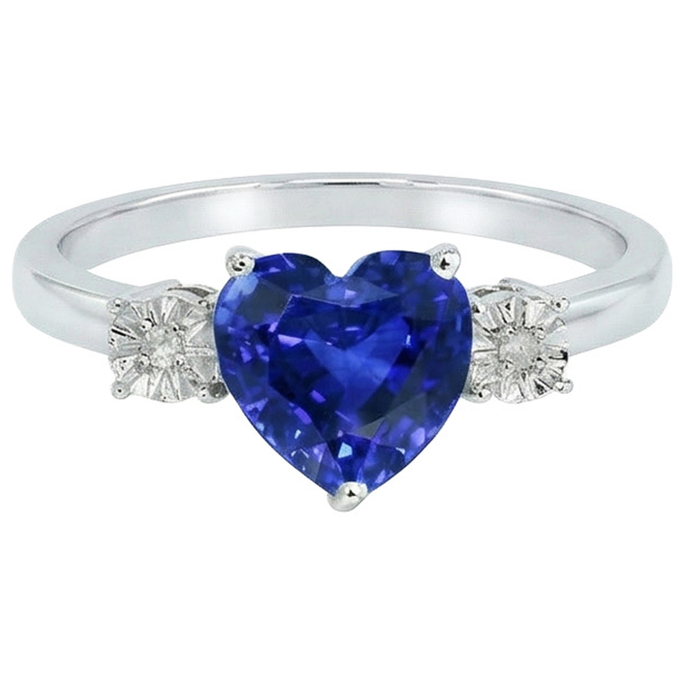 Anello in oro bianco con 3 pietre Cuore Zaffiro dello Sri Lanka e diamanti 11 carati