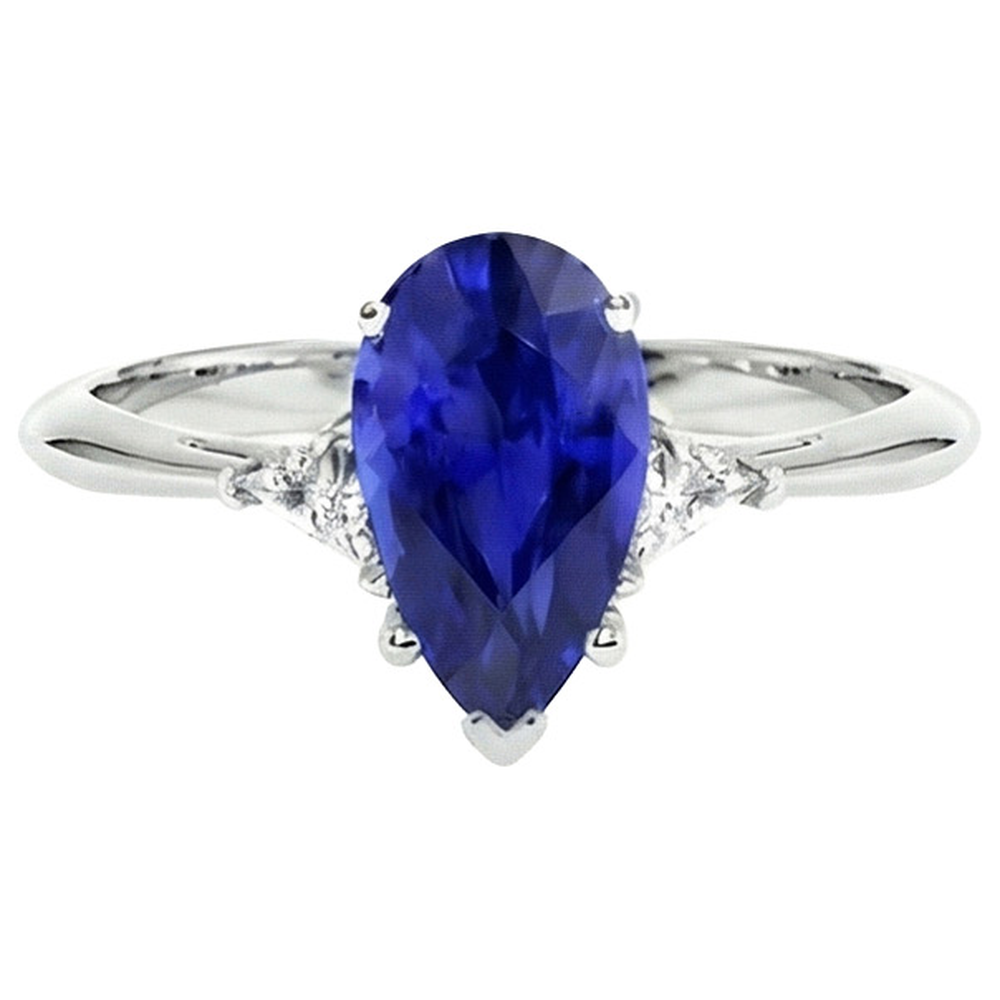 Anello in oro bianco con 3 pietre Zaffiro blu e trilioni di diamanti 2.25 carati