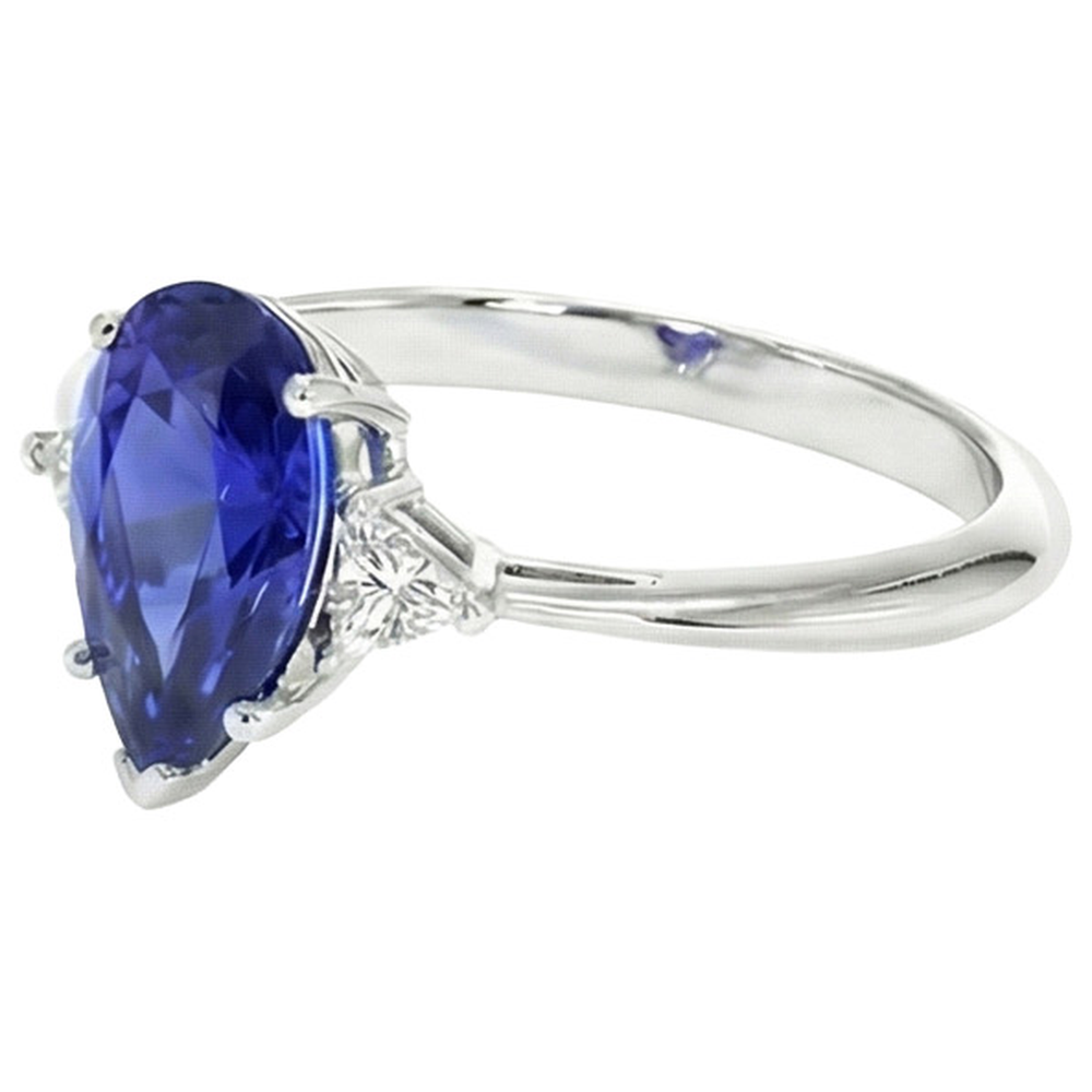 Anello in oro bianco con 3 pietre Zaffiro blu e trilioni di diamanti 2.25 carati