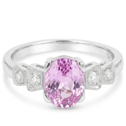 Anello in oro bianco con Kunzite rosa e diamanti 18.50 carati