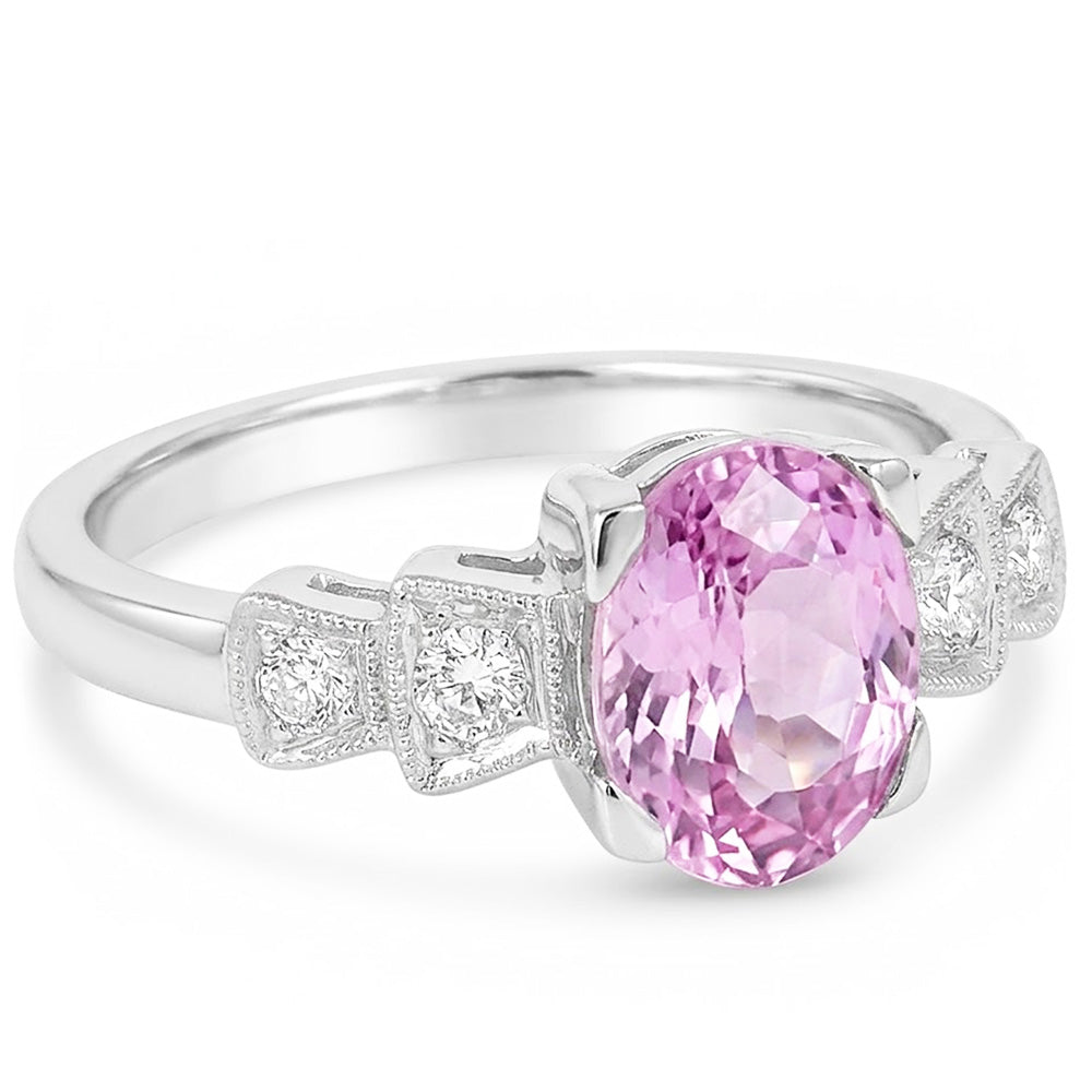 Anello in oro bianco con Kunzite rosa e diamanti 18.50 carati