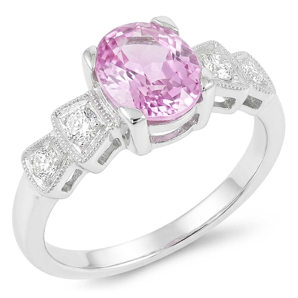 Anello in oro bianco con Kunzite rosa e diamanti 18.50 carati