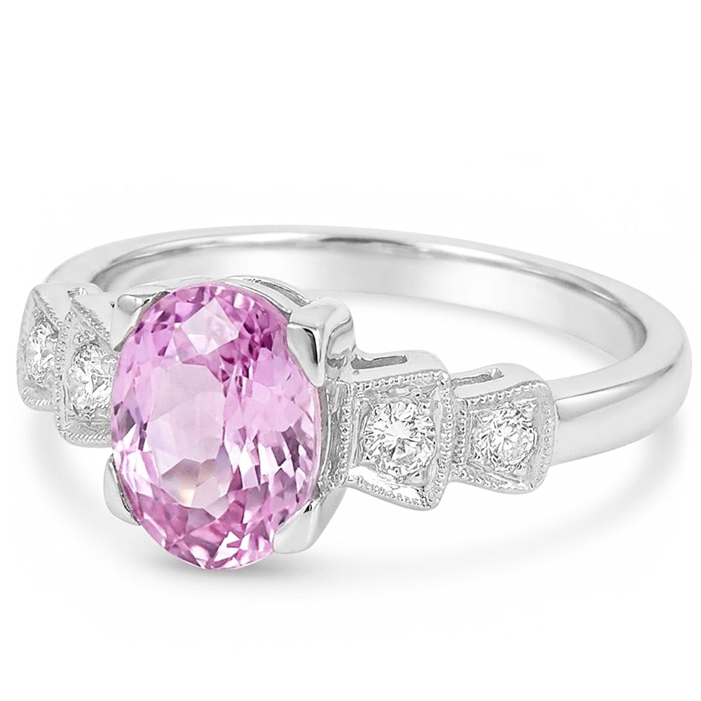 Anello in oro bianco con Kunzite rosa e diamanti 18.50 carati