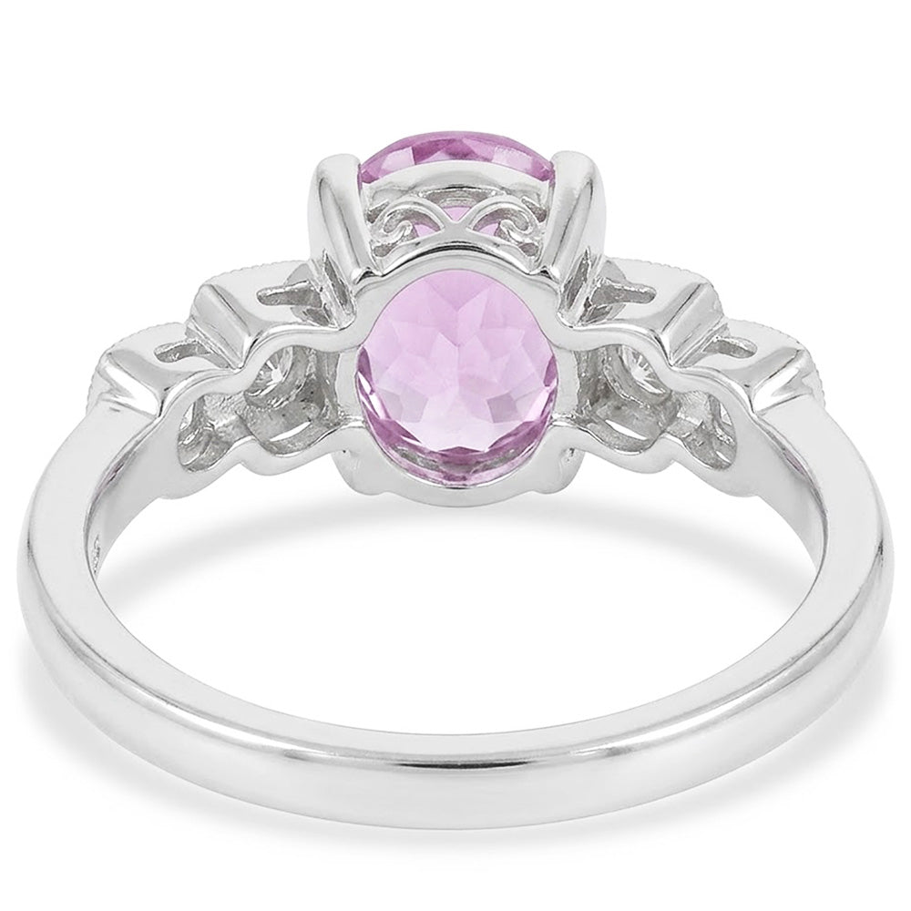 Anello in oro bianco con Kunzite rosa e diamanti 18.50 carati