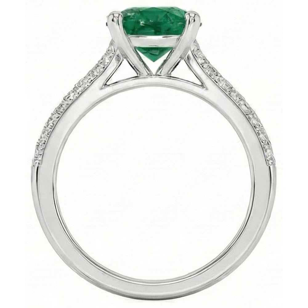 Anello in oro bianco con Verde smeraldo rotondo e diamanti in pietra preziosa 3 carati
