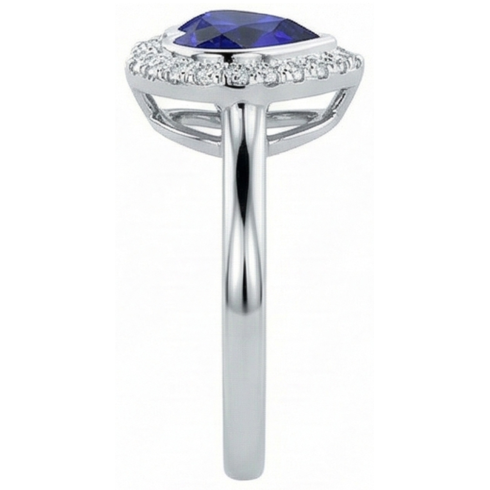 Anello in oro bianco con anello a forma di cuore con zaffiro blu intenso 4 carati
