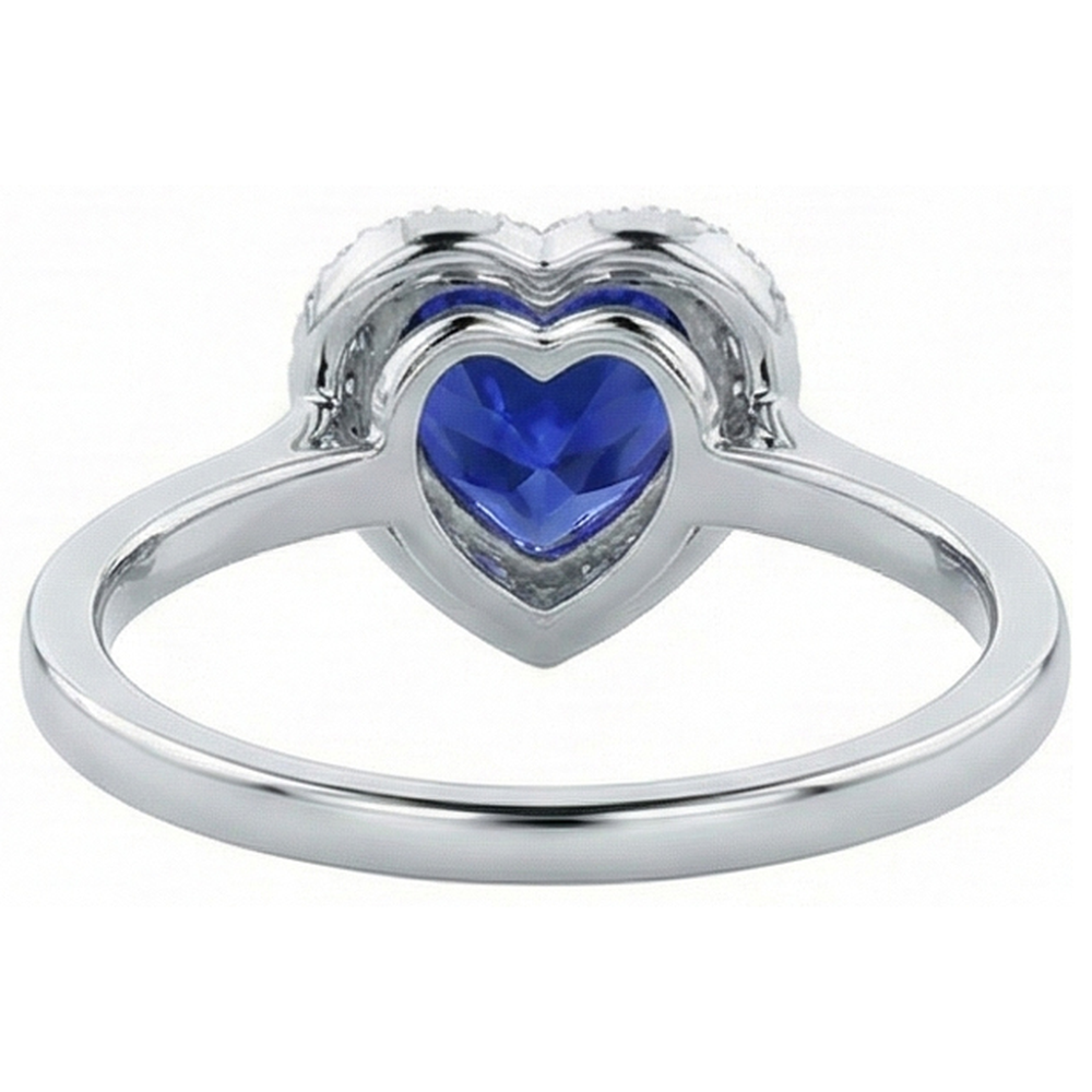 Anello in oro bianco con anello a forma di cuore con zaffiro blu intenso 4 carati