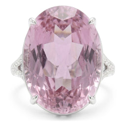 Anello in oro bianco con diamanti kunzite rosa taglio ovale da 20.50 ct 14K