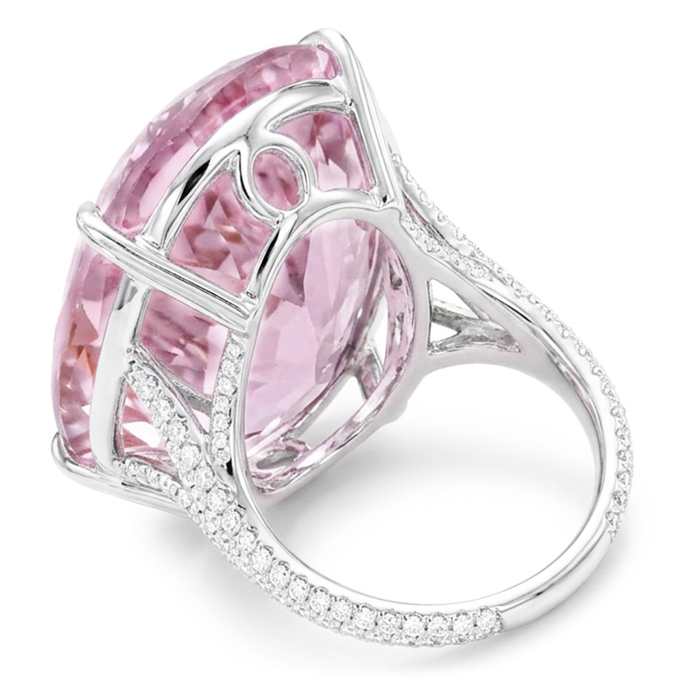 Anello in oro bianco con diamanti kunzite rosa taglio ovale da 20.50 ct 14K