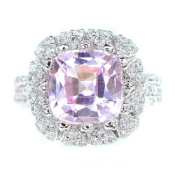 Anello in oro bianco con diamanti taglio Cushion Kunzite 14K 16,50 ct.