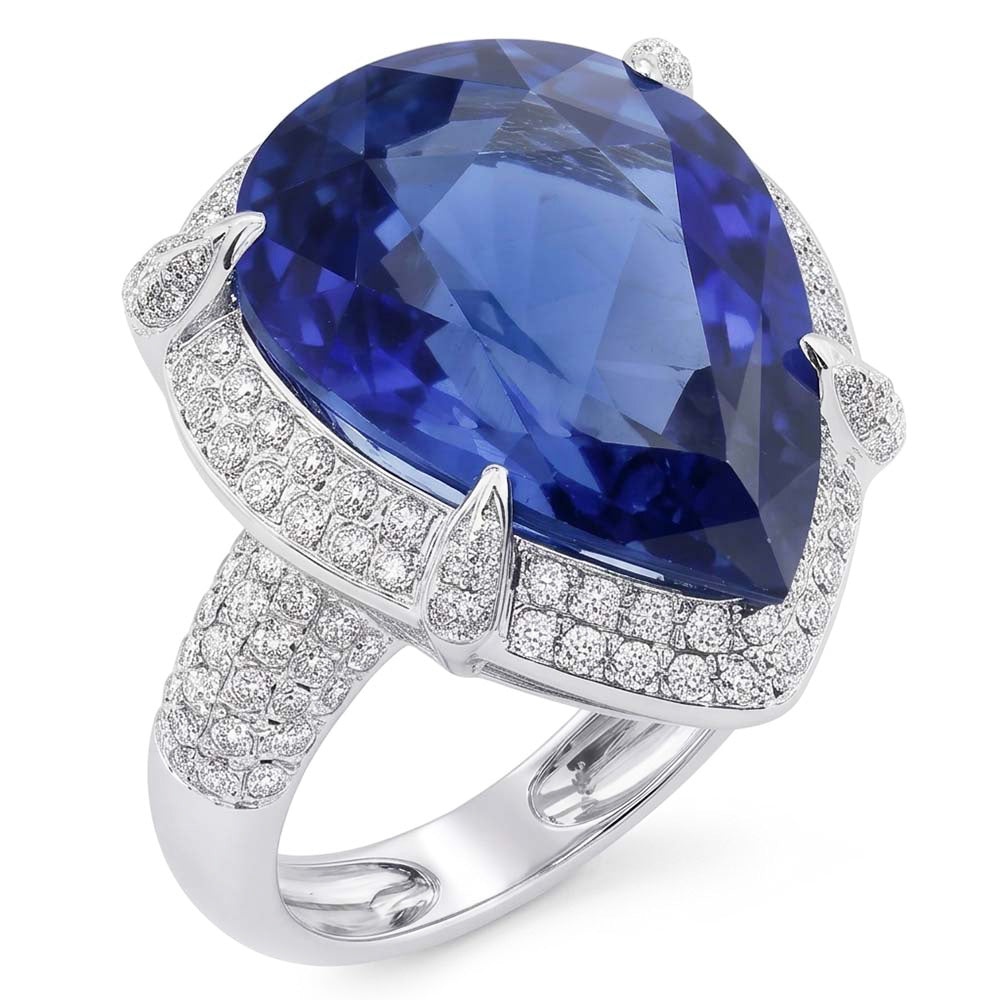 Anello in oro bianco con pera e zaffiro di Ceylon 5.50 carati