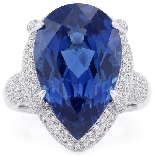 Anello in oro bianco con pera e zaffiro di Ceylon 5.50 carati