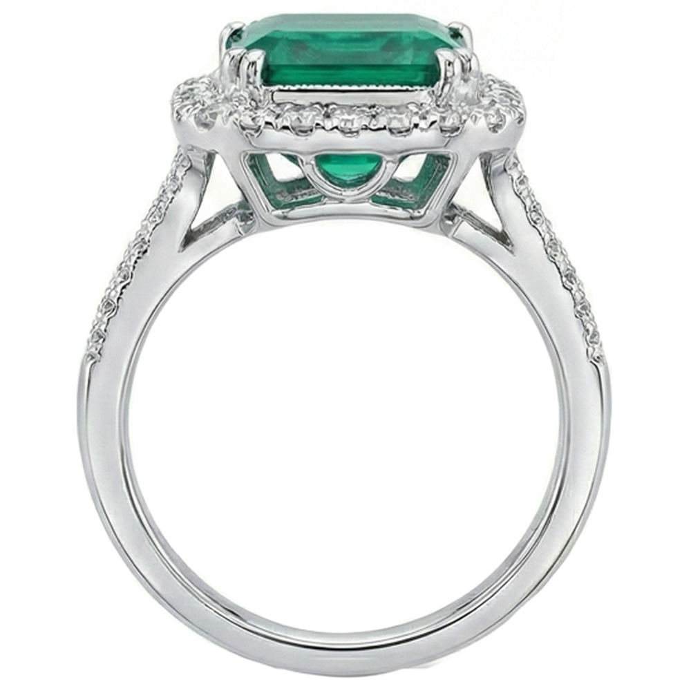 Anello in oro bianco con pietre preziose verde smeraldo e diamanti 5.80 carati