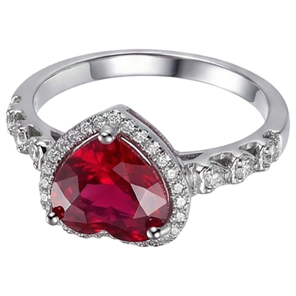 Anello in oro bianco con rubini e diamanti taglio cuore rosso da 4.50 carati