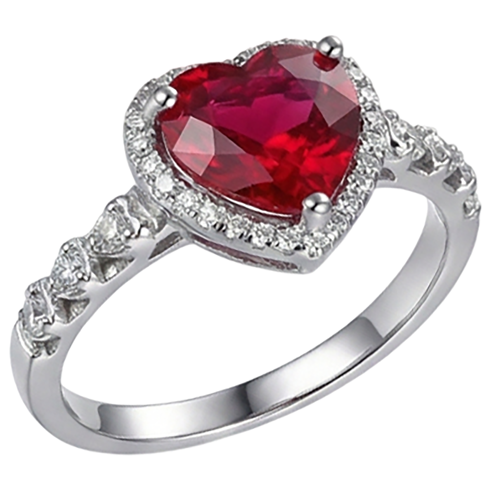 Anello in oro bianco con rubini e diamanti taglio cuore rosso da 4.50 carati