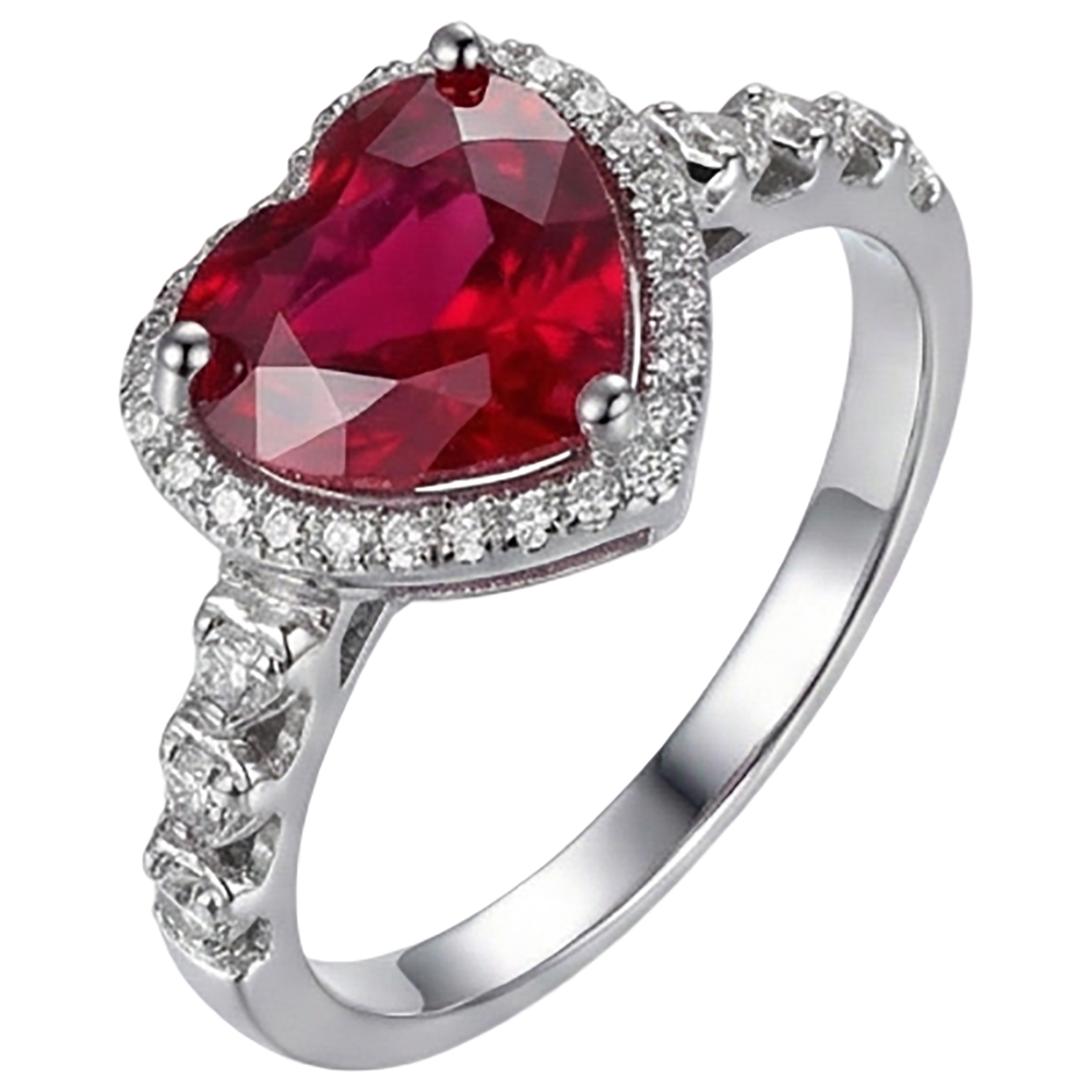 Anello in oro bianco con rubini e diamanti taglio cuore rosso da 4.50 carati
