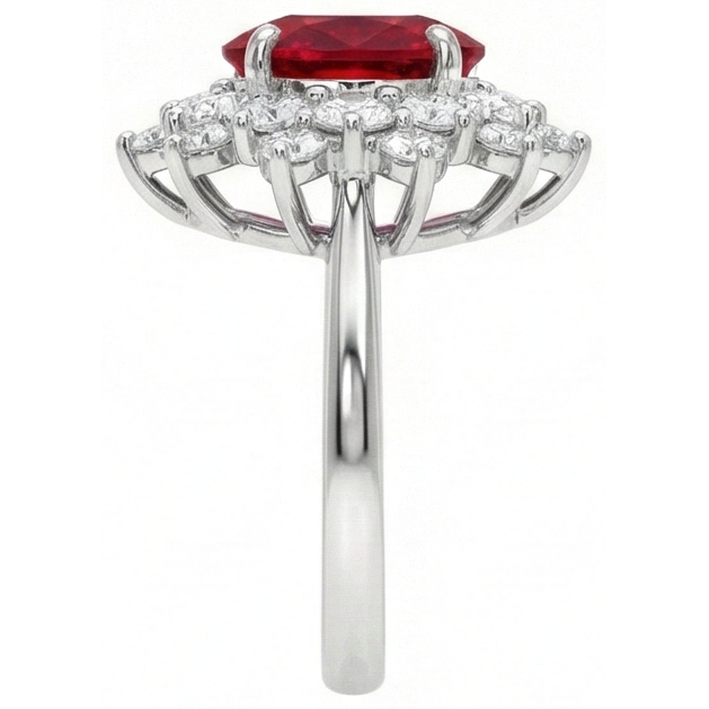 Anello in oro bianco con rubino rosso naturale da 6.50 ct con diamanti