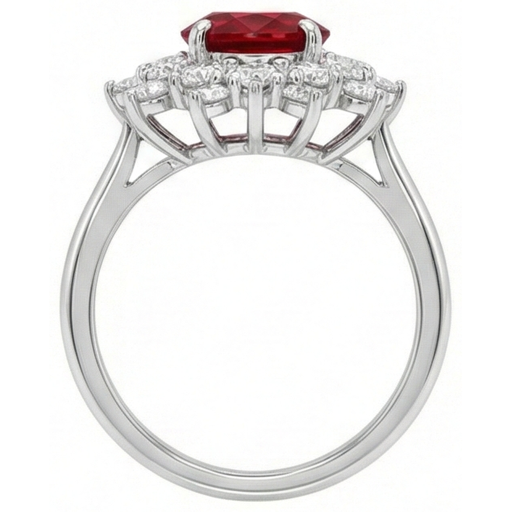 Anello in oro bianco con rubino rosso naturale da 6.50 ct con diamanti