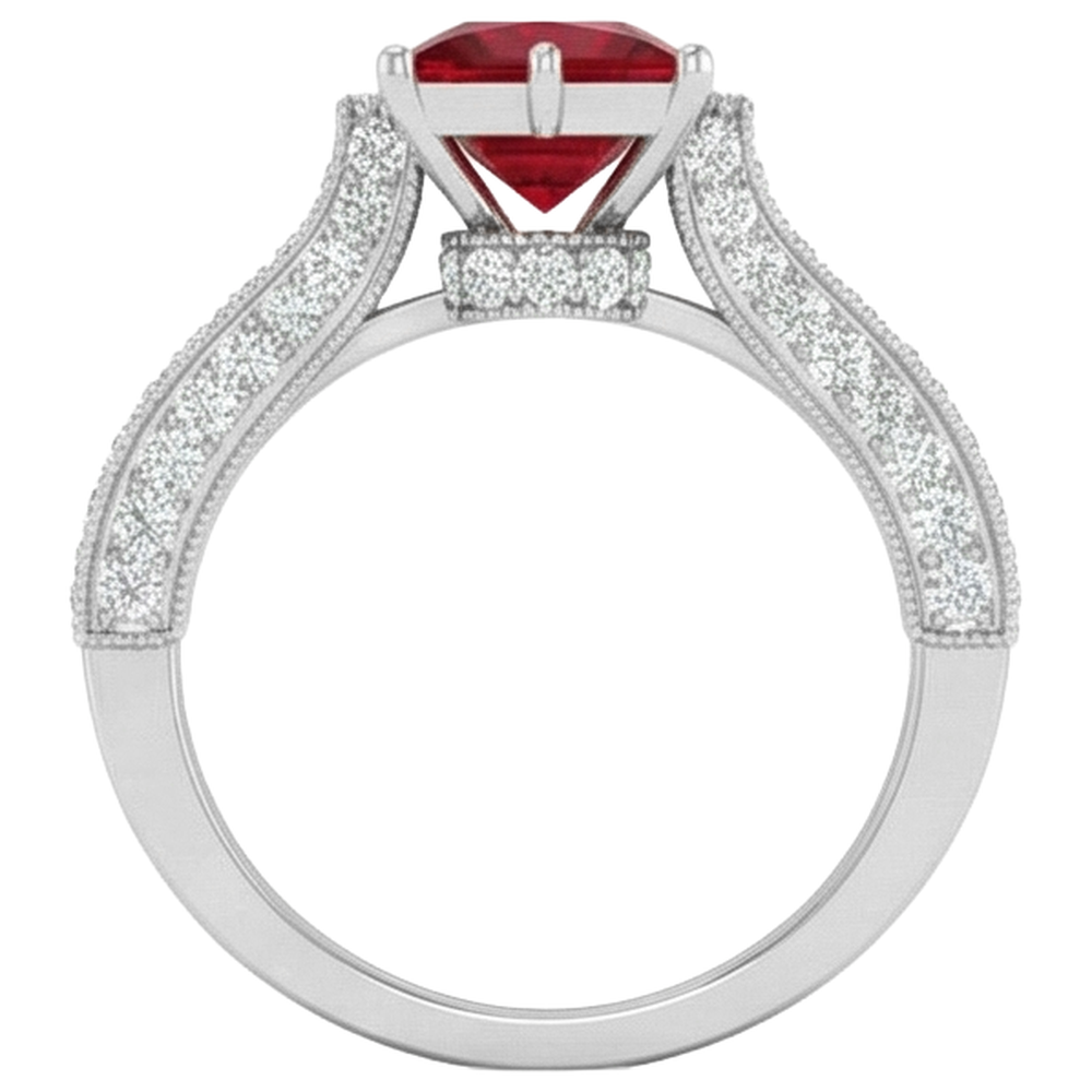 vero round rubino 4.35carati anello con accenti diamanti
