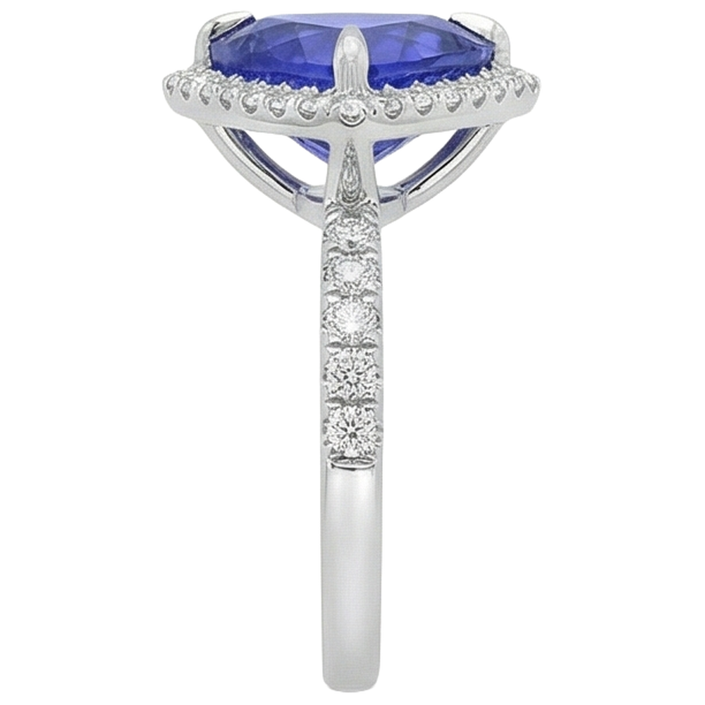 Anello in oro bianco con tanzanite a forma di trilioni di 9 carati con diamanti rotondi