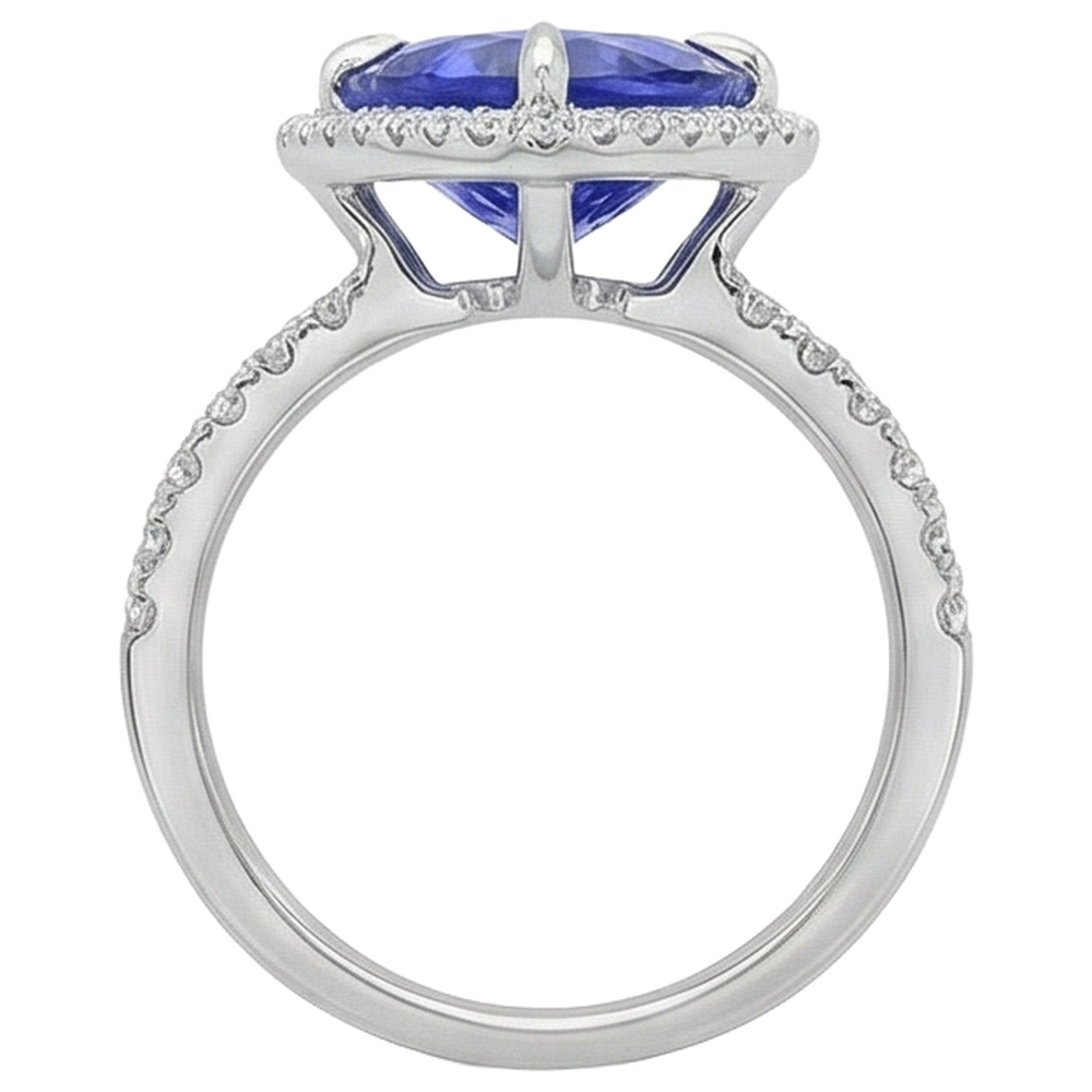 Anello in oro bianco con tanzanite a forma di trilioni di 9 carati con diamanti rotondi