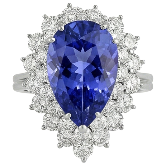 Anello in oro bianco con tanzanite a pera da 5.75 ct con diamanti