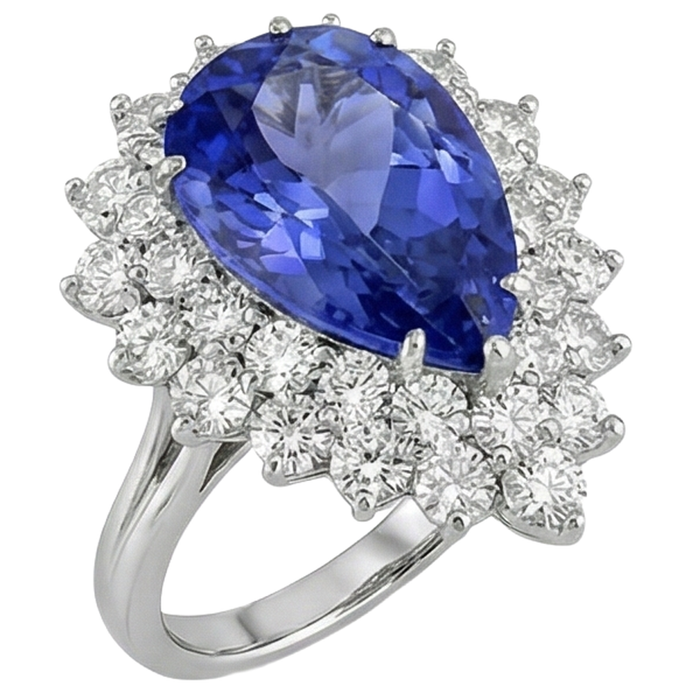 Anello in oro bianco con tanzanite a pera da 5.75 ct con diamanti