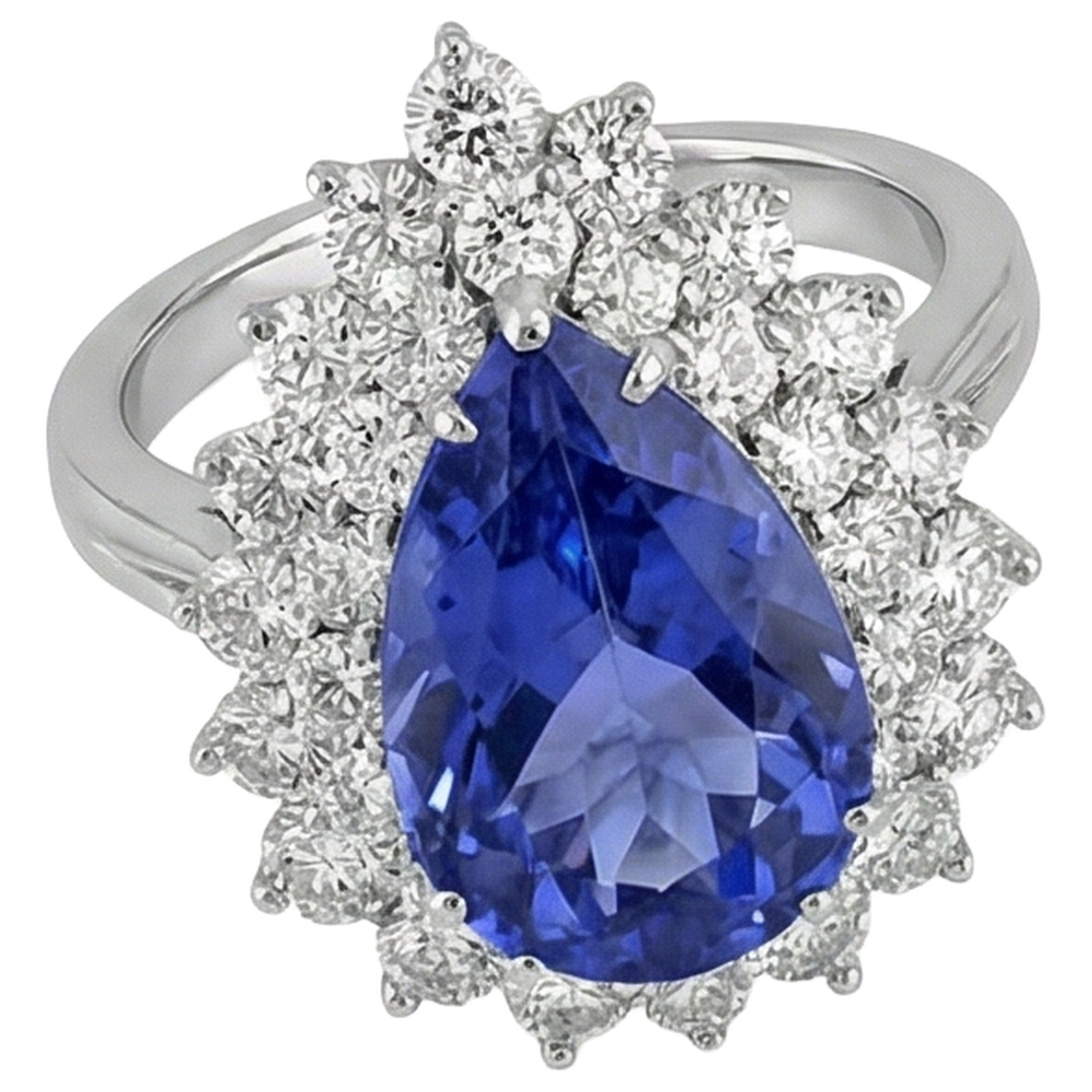 Anello in oro bianco con tanzanite a pera da 5.75 ct con diamanti