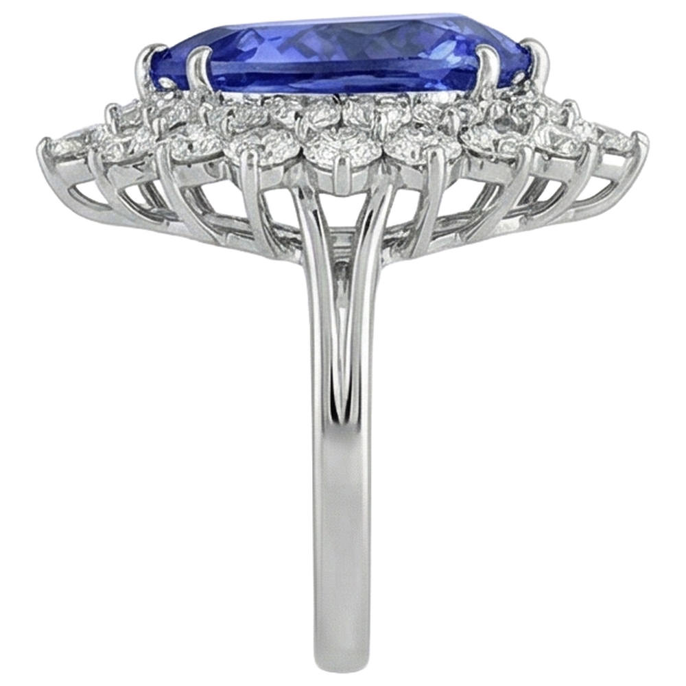 Anello in oro bianco con tanzanite a pera da 5.75 ct con diamanti