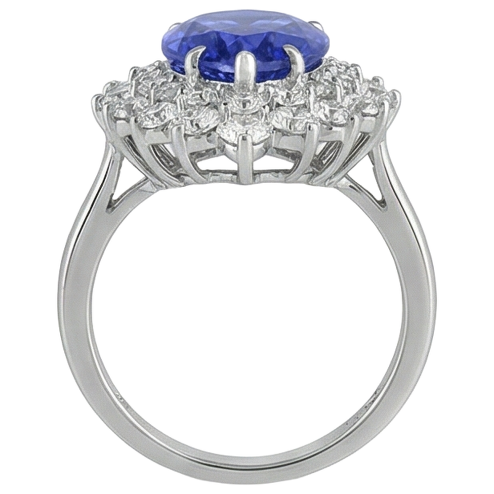 Anello in oro bianco con tanzanite a pera da 5.75 ct con diamanti