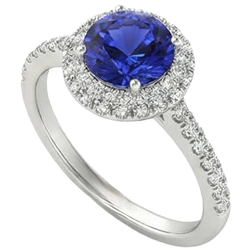 vero round tanzanite 6.75carati anello dettaglio ravvicinato
