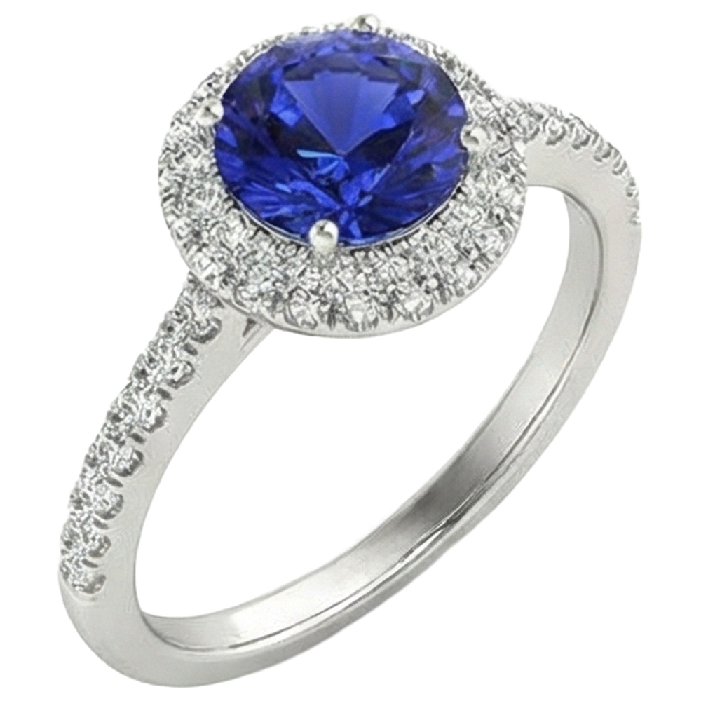 vero round tanzanite 6.75carati anello vista dall'alto