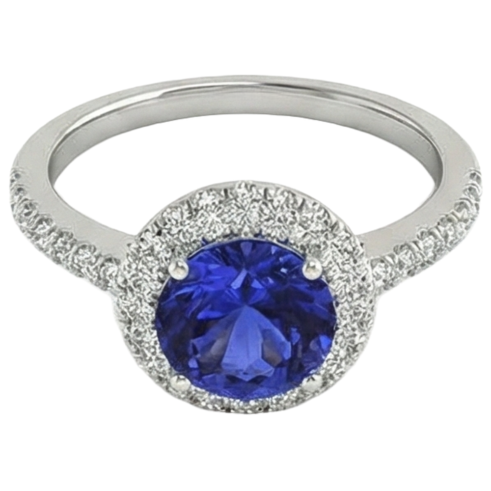 vero round tanzanite 6.75carati anello vista di profilo