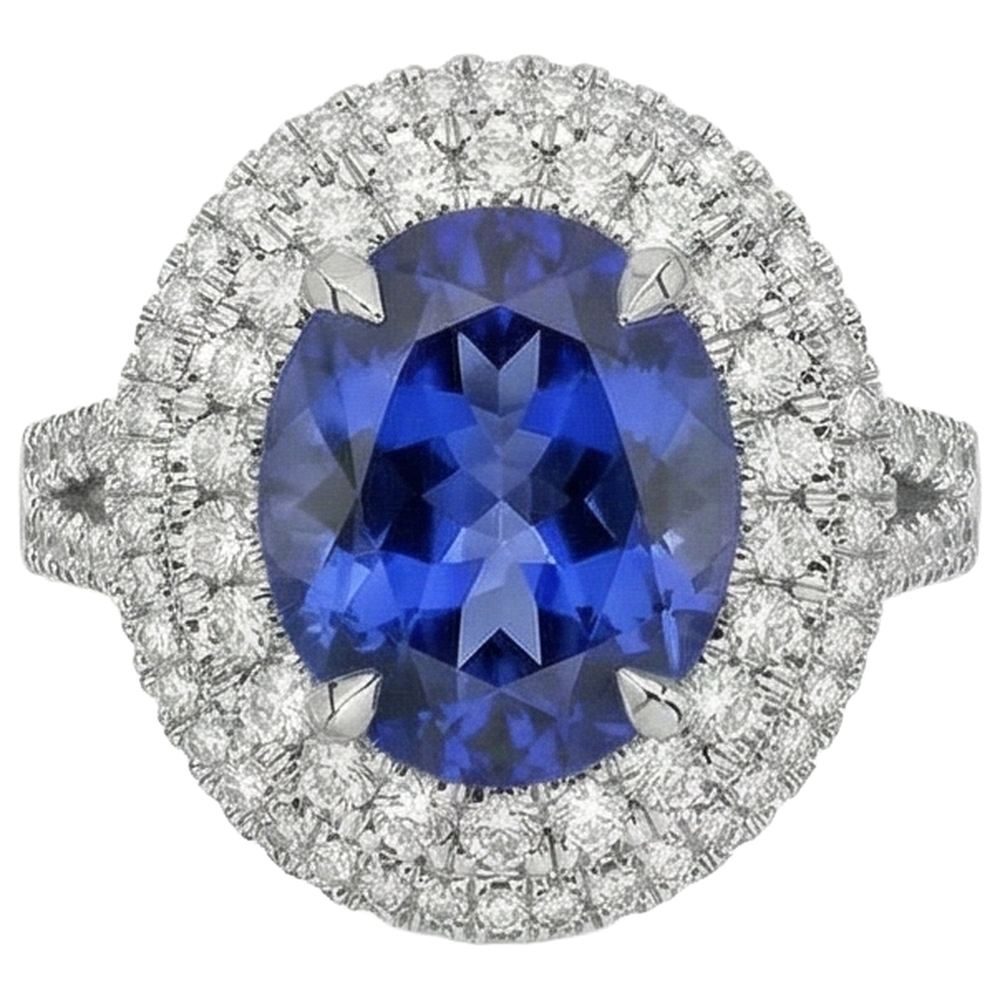 Anello in oro bianco con tanzanite naturale e diamanti incastonati da 5.90 ct
