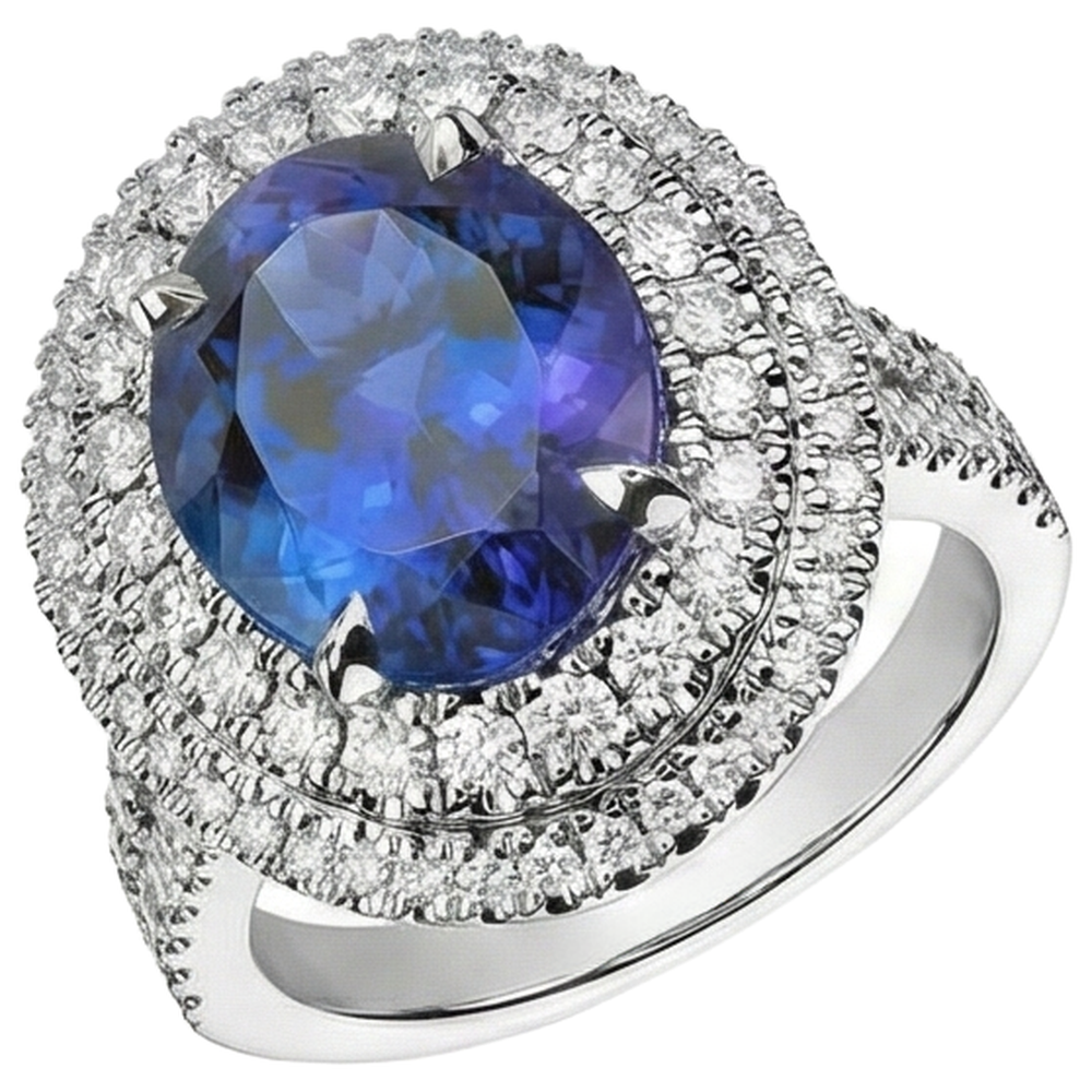 Anello in oro bianco con tanzanite naturale e diamanti incastonati da 5.90 ct