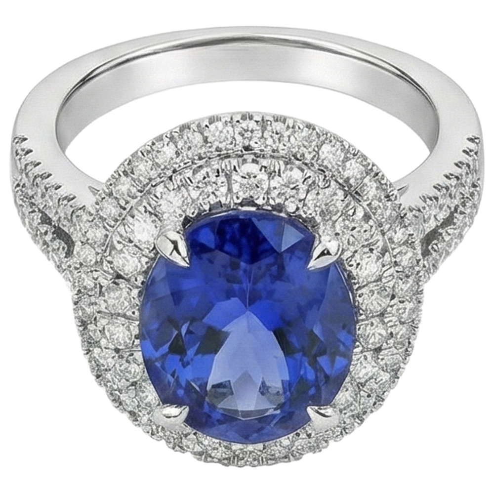 Anello in oro bianco con tanzanite naturale e diamanti incastonati da 5.90 ct
