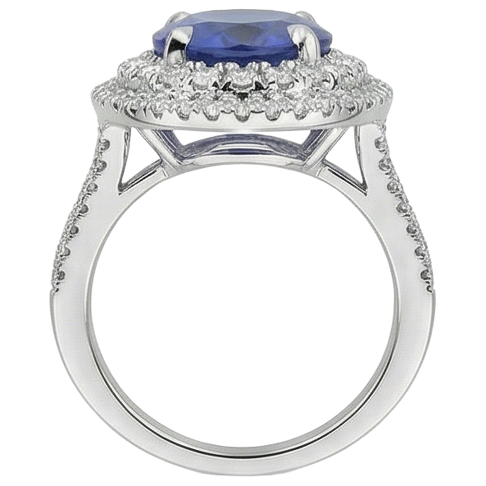 Anello in oro bianco con tanzanite naturale e diamanti incastonati da 5.90 ct